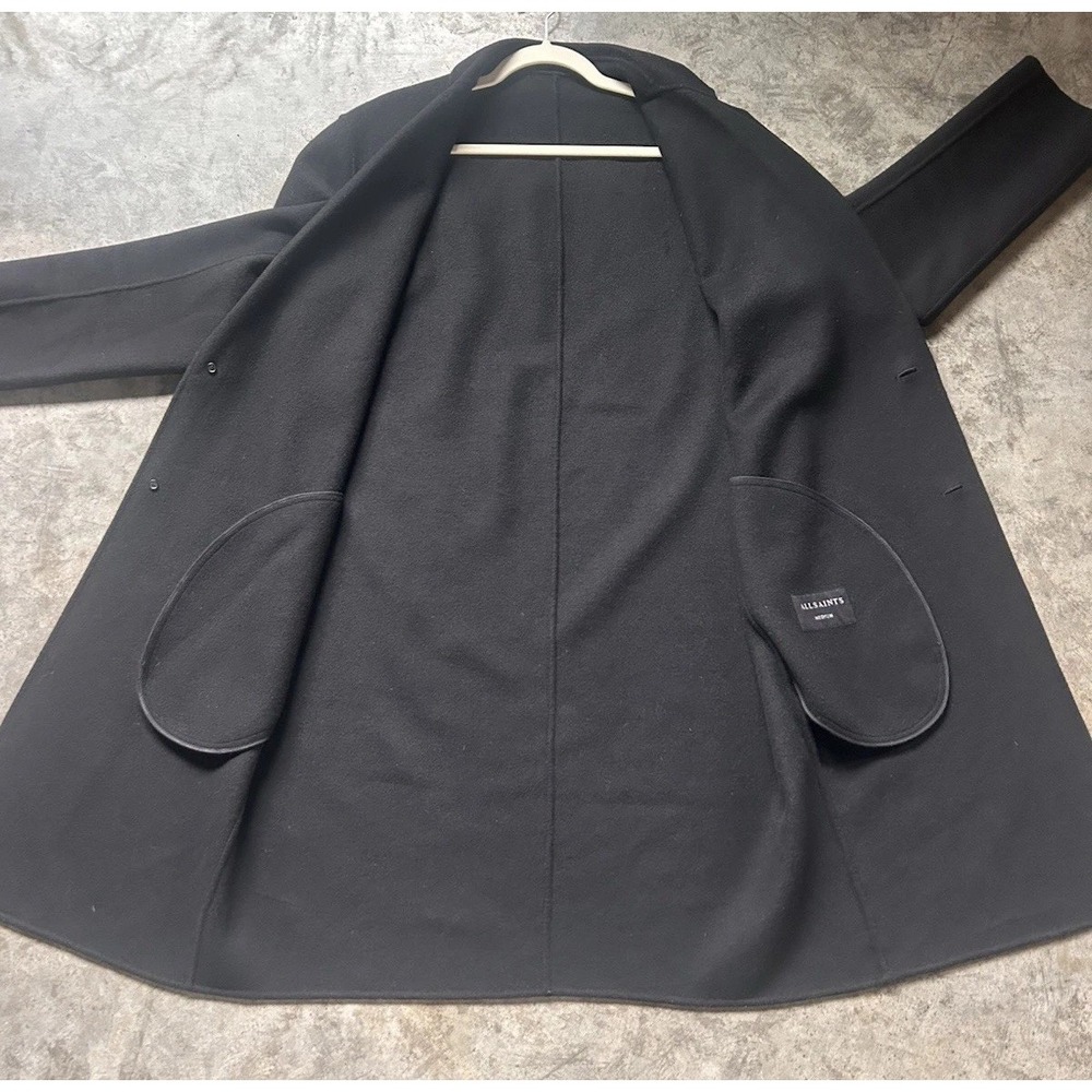 ALL SAINTS BLACK Wool Blend 2 Button Over Coat Medium Long - Picture 8 of 11
